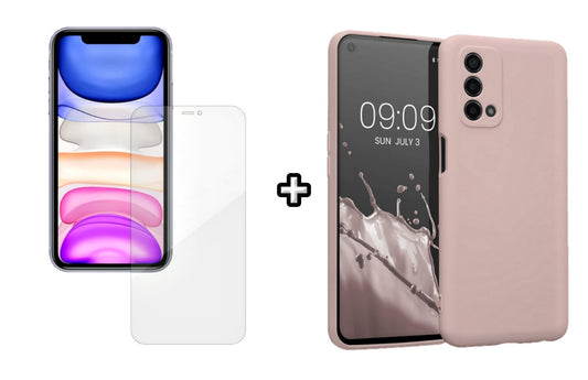 Set Husa Silicon plus Folie din silicon Case Friendly compatibila cu OPPO A74 4G, roz pudra, protectie 360