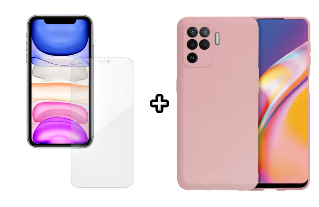 Set Husa Silicon plus Folie din silicon Case Friendly compatibila cu OPPO Reno5 Lite, roz pudra, protectie 360