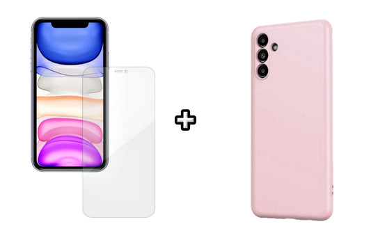 Set Husa Silicon plus Folie din silicon Case Friendly compatibila cu Samsung Galaxy A03s, roz pudra, protectie 360