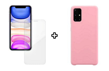 Set Husa Silicon plus Folie din silicon Case Friendly compatibila cu Samsung Galaxy A71 5G, roz pudra, protectie 360