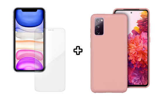 Set Husa Silicon plus Folie din silicon Case Friendly compatibila cu Samsung Galaxy S20 FE, roz pudra, protectie 360