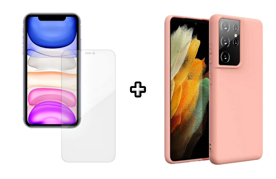 Set Husa Silicon plus Folie din silicon Case Friendly compatibila cu Samsung Galaxy S23 Ultra, roz pudra, protectie 360
