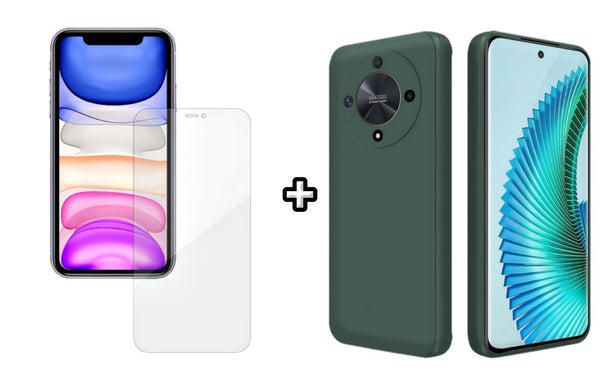 Set Husa Silicon plus Folie din silicon Case Friendly compatibila cu Honor Magic5 Lite, verde inchis, protectie 360