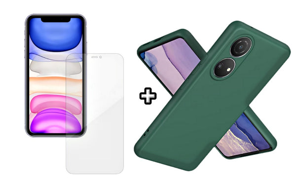 Set Husa Silicon plus Folie din silicon Case Friendly compatibila cu Honor X7b, verde inchis, protectie 360