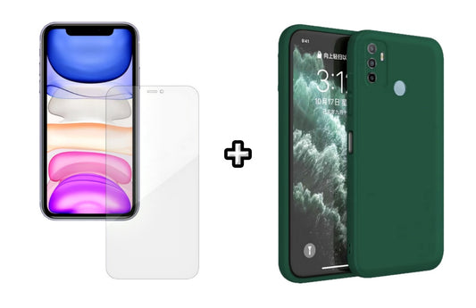 Set Husa Silicon plus Folie din silicon Case Friendly compatibila cu OPPO A33 4G, verde inchis, protectie 360