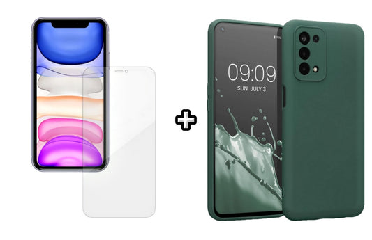 Set Husa Silicon plus Folie din silicon Case Friendly compatibila cu OPPO A92, verde inchis, protectie 360