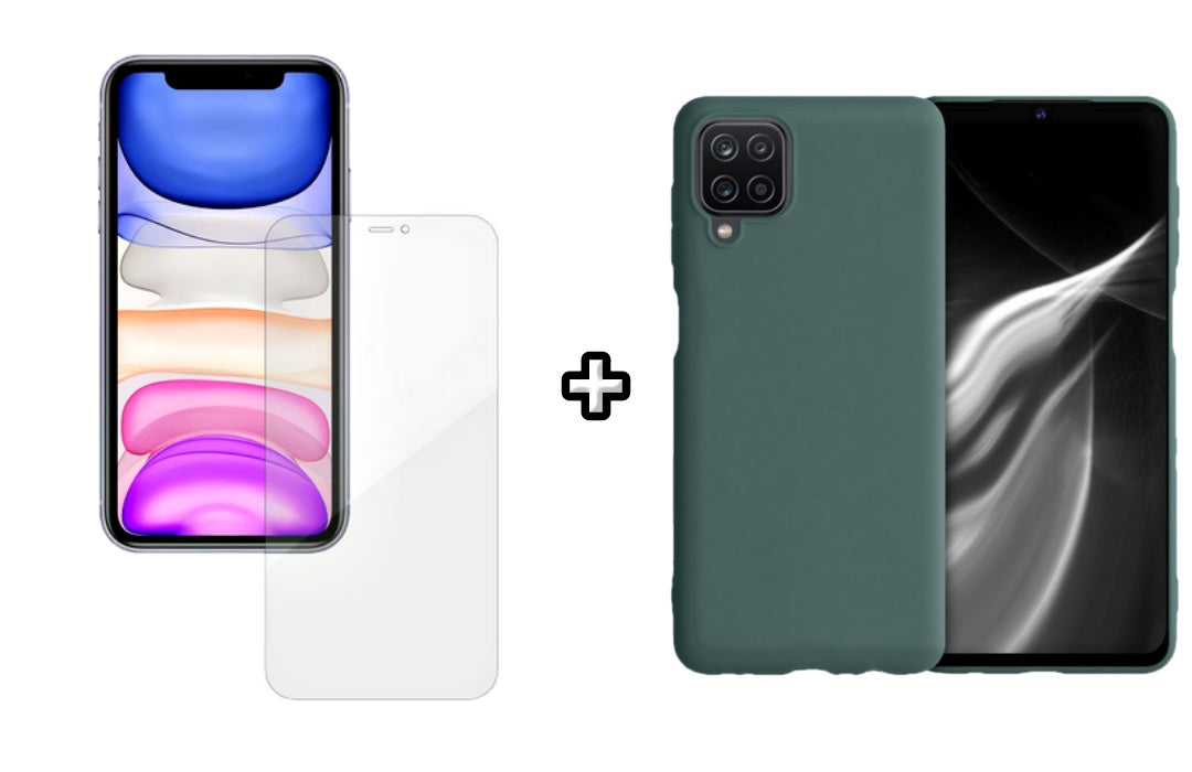 Set Husa Silicon plus Folie din silicon Case Friendly compatibila cu Samsung Galaxy A22 5G, verde inchis, protectie 360