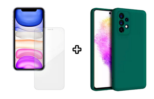 Set Husa Silicon plus Folie din silicon Case Friendly compatibila cu Samsung Galaxy A53, verde inchis, protectie 360