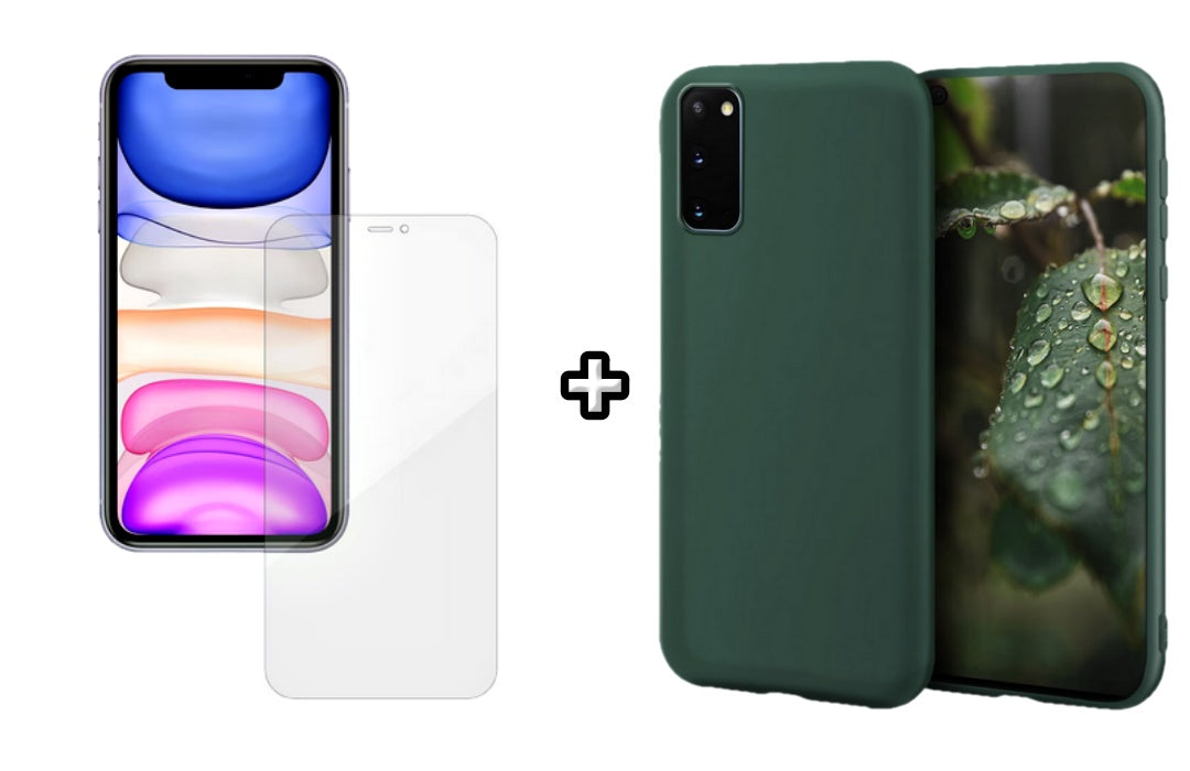 Set Husa Silicon plus Folie din silicon Case Friendly compatibila cu Samsung Galaxy S20 FE, verde inchis, protectie 360