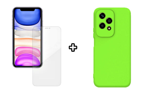 Set Husa Silicon plus Folie din silicon Case Friendly compatibila cu Honor 200 Lite, verde neon, protectie 360