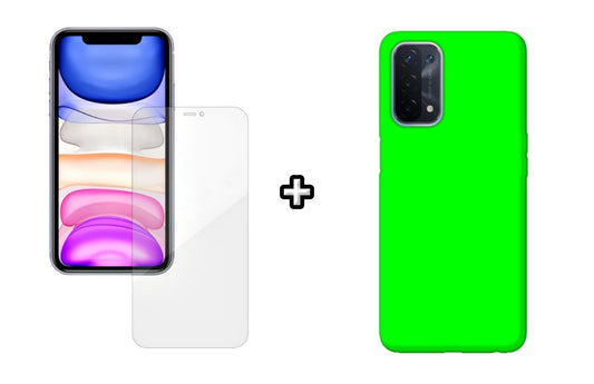 Set Husa Silicon plus Folie din silicon Case Friendly compatibila cu OPPO A74 4G, verde neon, protectie 360