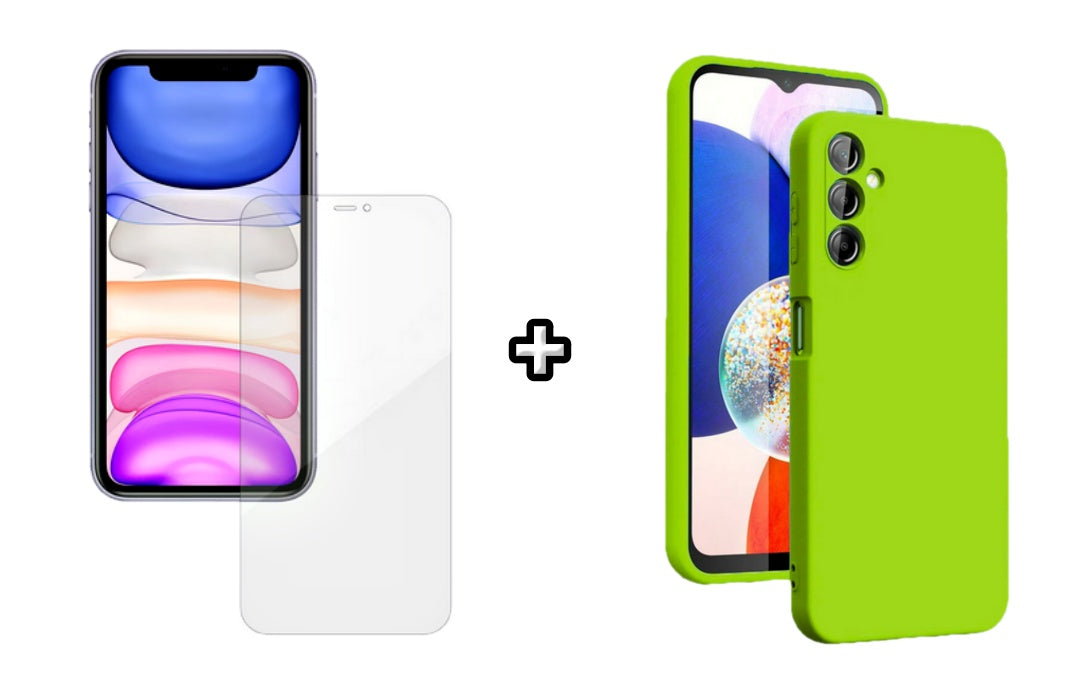 Set Husa Silicon plus Folie din silicon Case Friendly compatibila cu Samsung Galaxy A05s, verde neon, protectie 360