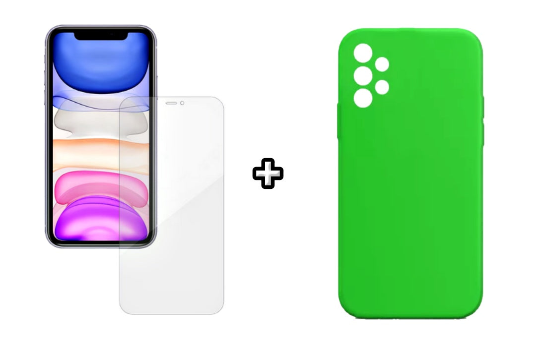 Set Husa Silicon plus Folie din silicon Case Friendly compatibila cu Samsung Galaxy A73, verde neon, protectie 360