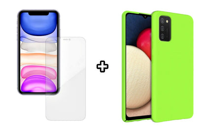 Set Husa Silicon plus Folie din silicon Case Friendly compatibila cu Samsung Galaxy S20 FE, verde neon, protectie 360