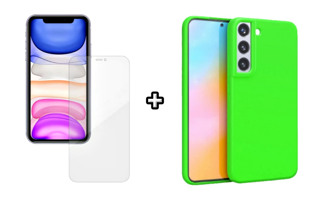 Set Husa Silicon plus Folie din silicon Case Friendly compatibila cu Samsung Galaxy S24 Plus, verde neon, protectie 360
