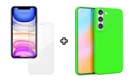 Set Husa Silicon plus Folie din silicon Case Friendly compatibila cu Samsung Galaxy S24 Plus, verde neon, protectie 360