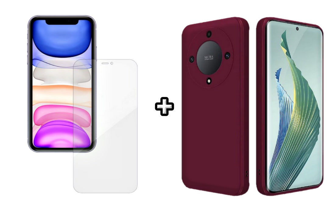 Set Husa Silicon plus Folie din silicon Case Friendly compatibila cu Honor Magic5 Lite, visinie, protectie 360