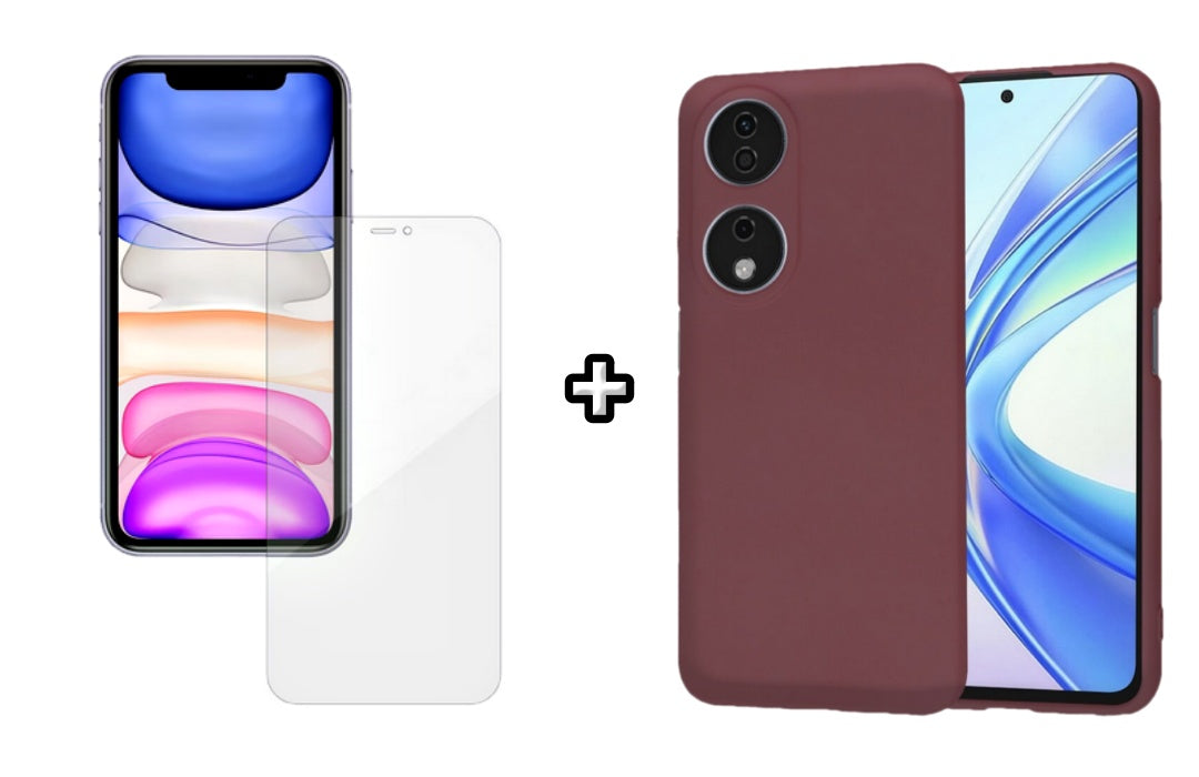Set Husa Silicon plus Folie din silicon Case Friendly compatibila cu Honor X7b, visinie, protectie 360