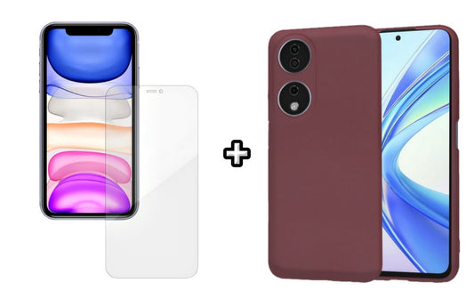 Set Husa Silicon plus Folie din silicon Case Friendly compatibila cu Honor X7b, visinie, protectie 360