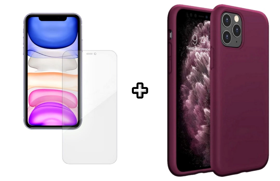 Set Husa Silicon + Folie din silicon Case Friendly compatibila cu Apple iPhone 12 Pro, visinie, protectie 360