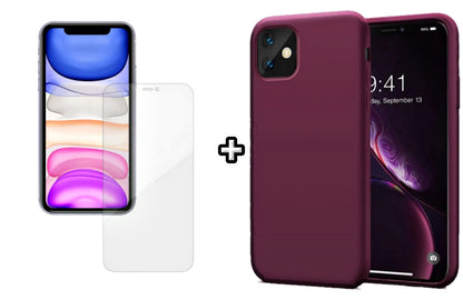 Set Husa Silicon + Folie din silicon Case Friendly compatibila cu Apple iPhone 12, visinie, protectie 360