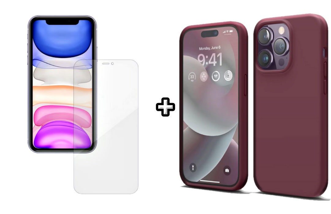 Set Husa Silicon + Folie din silicon Case Friendly compatibila cu Apple iPhone 15 Pro, visiniu, protectie 360