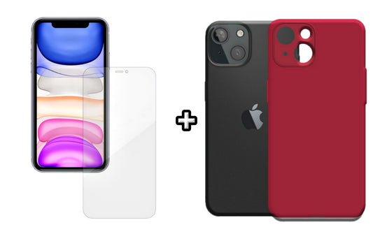 Set Husa Silicon + Folie din silicon Case Friendly compatibila cu Apple iPhone 14, visiniu, protectie 360