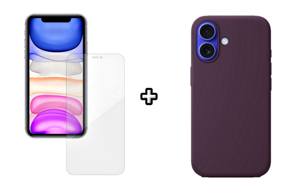 Set Husa Silicon plus Folie din silicon Case Friendly compatibila cu Apple iPhone 16, visiniu, protectie 360