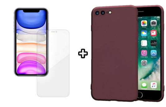 Set Husa Silicon + Folie din silicon Case Friendly compatibila cu Apple iPhone 7 Plus, visinie, protectie 360