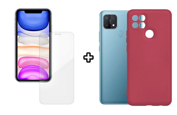 Set Husa Silicon plus Folie din silicon Case Friendly compatibila cu OPPO A15, visinie, protectie 360