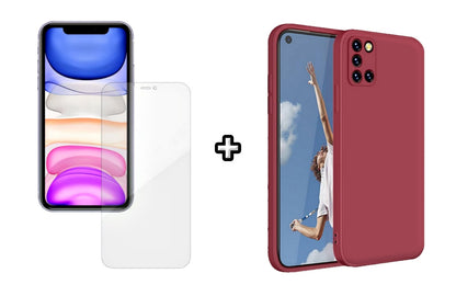 Set Husa Silicon plus Folie din silicon Case Friendly compatibila cu OPPO A52, visinie, protectie 360