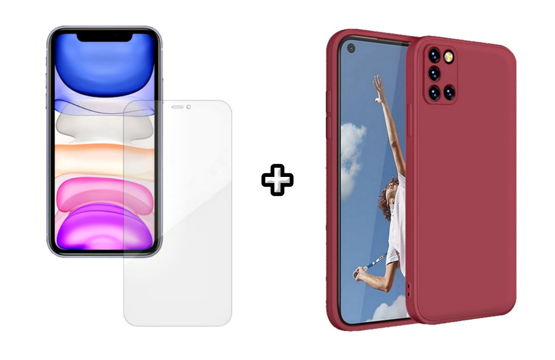 Set Husa Silicon plus Folie din silicon Case Friendly compatibila cu OPPO A72, visinie, protectie 360