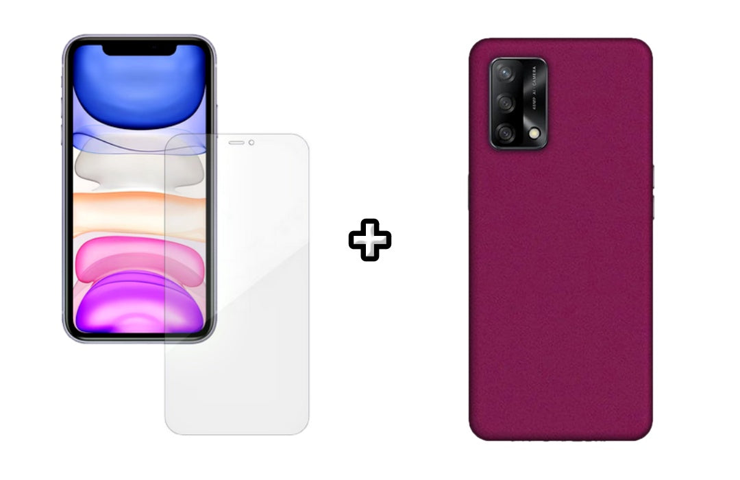 Set Husa Silicon plus Folie din silicon Case Friendly compatibila cu OPPO A74 4G, visinie, protectie 360