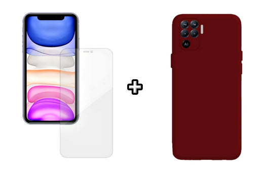 Set Husa Silicon plus Folie din silicon Case Friendly compatibila cu OPPO Reno5 Lite, visinie, protectie 360