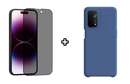 Set Husa Silicon plus Folie din sticla Privacy compatibila cu OPPO A74 4G, albastra, protectie 360