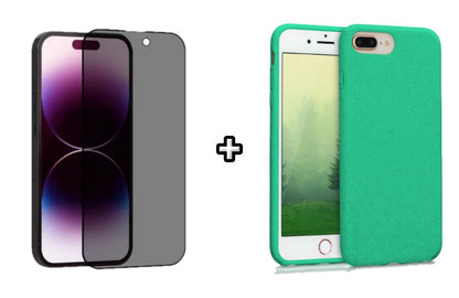 Set Husa Silicon + Folie din sticla Privacy compatibila cu Apple iPhone 7 Plus, menta, protectie 360