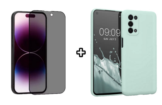 Set Husa Silicon plus Folie din sticla Privacy compatibila cu OPPO A92, menta, protectie 360