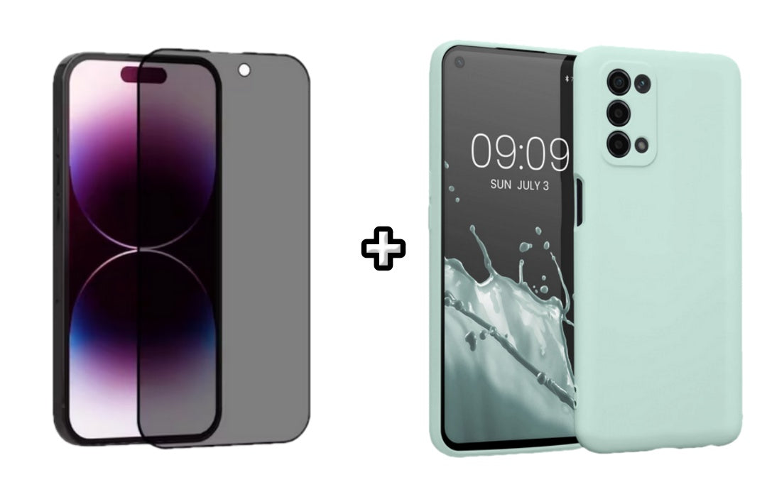Set Husa Silicon plus Folie din sticla Privacy compatibila cu OPPO A72, menta, protectie 360
