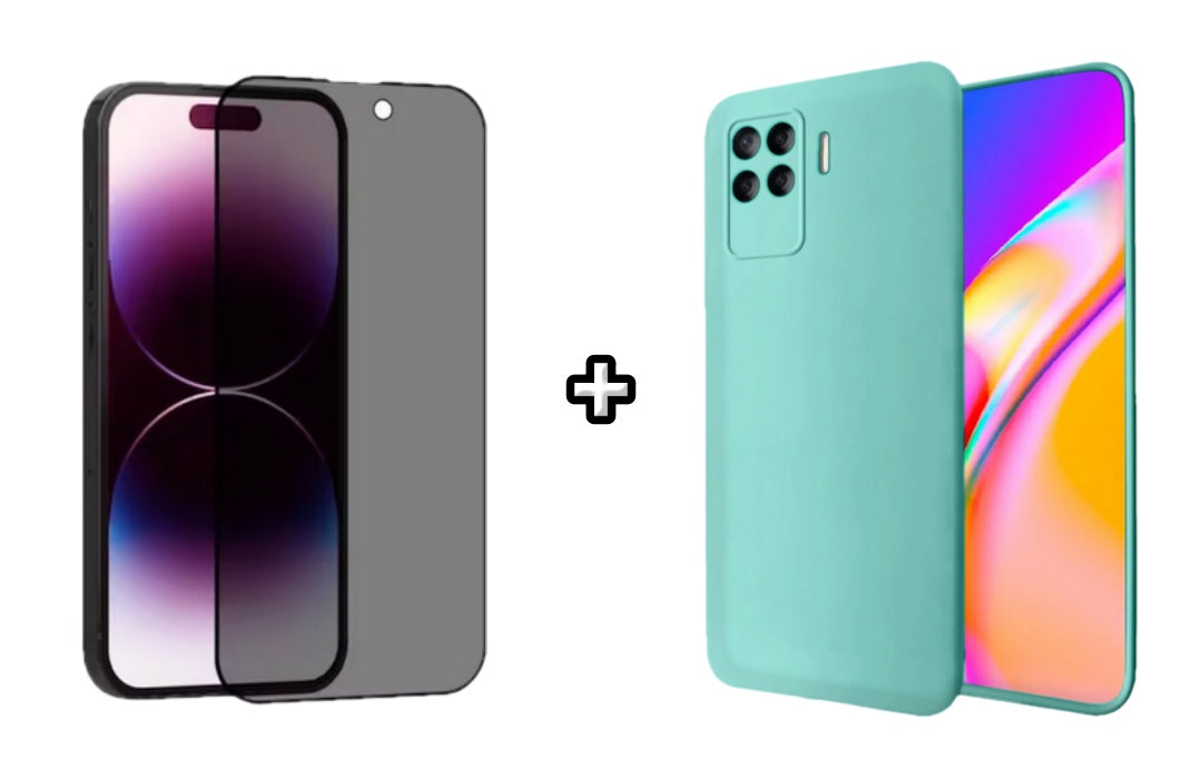 Set Husa Silicon plus Folie din sticla Privacy compatibila cu OPPO Reno5 Lite, menta, protectie 360