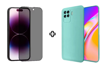 Set Husa Silicon plus Folie din sticla Privacy compatibila cu OPPO Reno5 Lite, menta, protectie 360
