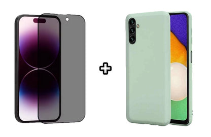 Set Husa Silicon plus Folie din sticla Privacy compatibila cu Samsung Galaxy A54, menta, protectie 360