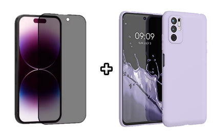 Set Husa Silicon plus Folie din sticla Privacy compatibila cu OPPO A16, mov, protectie 360