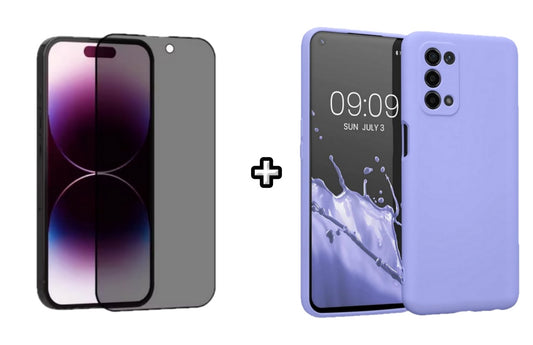 Set Husa Silicon plus Folie din sticla Privacy compatibila cu OPPO A72, mov, protectie 360
