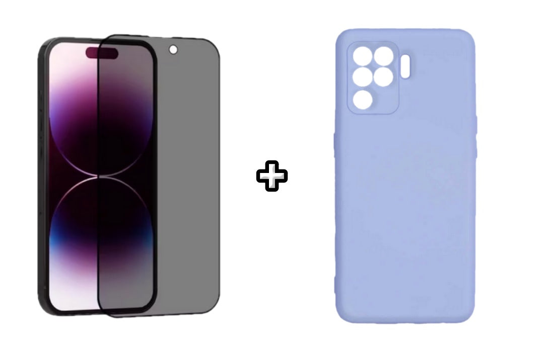 Set Husa Silicon plus Folie din sticla Privacy compatibila cu OPPO Reno5 Lite, mov, protectie 360