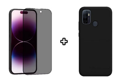 Set Husa Silicon plus Folie din sticla Privacy compatibila cu OPPO A33 4G, neagra, protectie 360