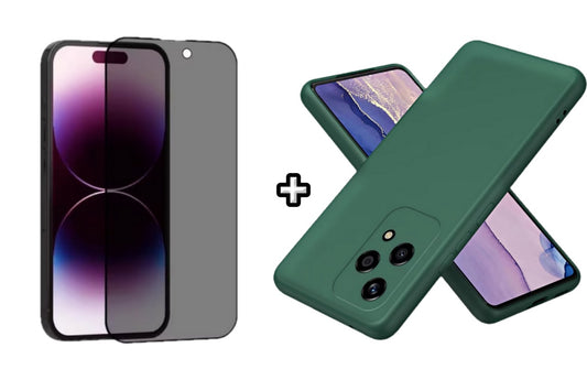 Set Husa Silicon plus Folie din sticla Privacy compatibila cu Honor 200 Lite, verde inchis, protectie 360