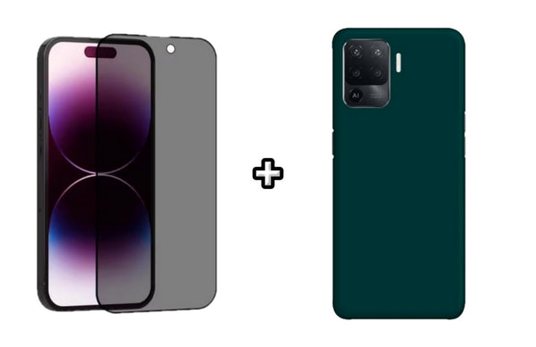 Set Husa Silicon plus Folie din sticla Privacy compatibila cu OPPO Reno5 Lite, verde inchis, protectie 360