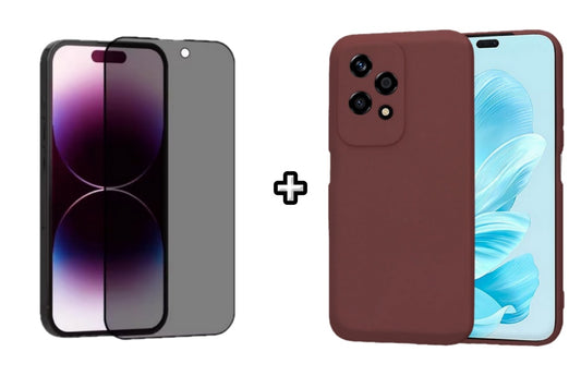 Set Husa Silicon plus Folie din sticla Privacy compatibila cu Honor 200 Lite, visinie, protectie 360