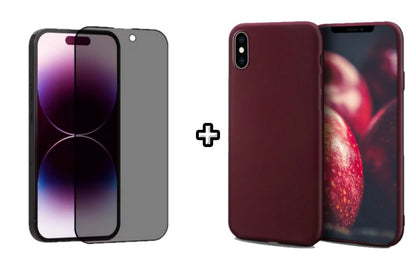 Set Husa Silicon + Folie din sticla Privacy compatibila cu Apple iPhone X, visinie, protectie 360