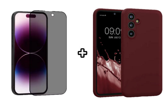 Set Husa Silicon plus Folie din sticla Privacy compatibila cu Samsung Galaxy A34, visinie, protectie 360